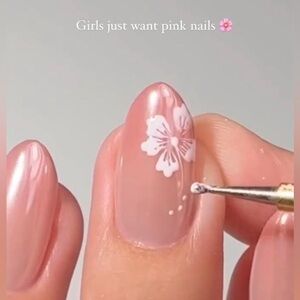 24 Piece Pink with Flower Accents Press On Nail Set. New.